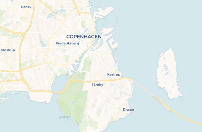 Map of Copenhagen Airport and Copenhagen, Denmark
