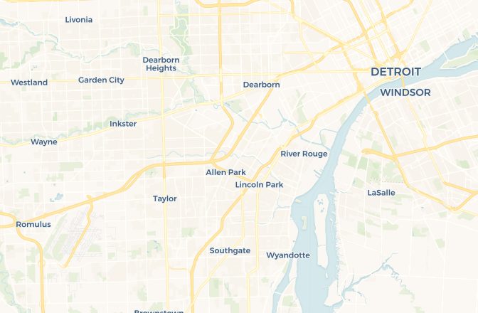 Map of Detroit Metropolitan Wayne County Airport and Detroit, Michigan, United States