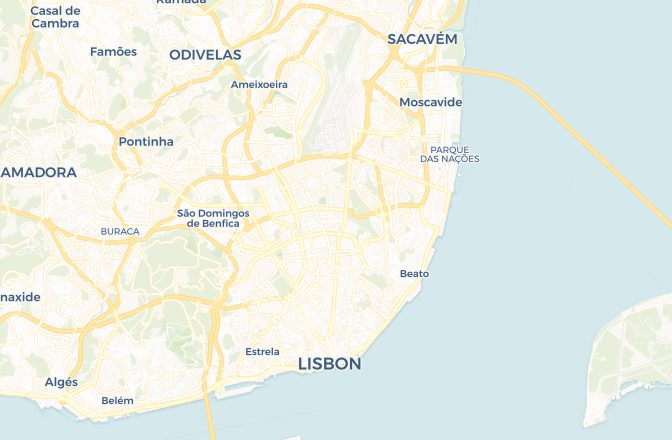 Map of Humberto Delgado Airport and Lisbon, Portugal