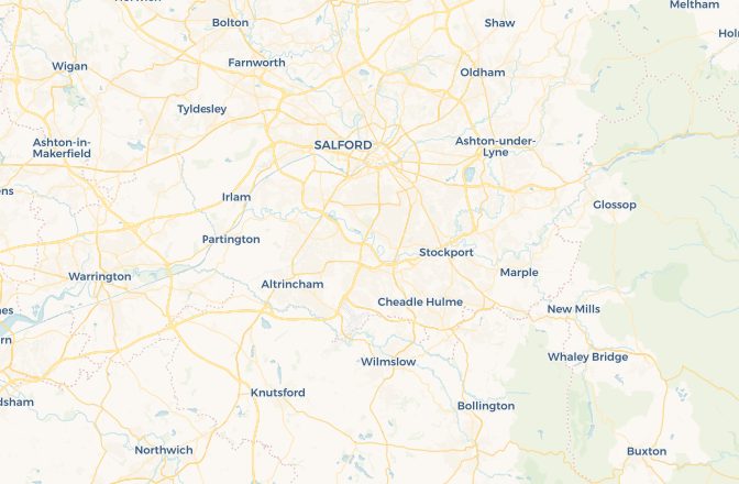 Map of Manchester Airport and Manchester, United Kingdom
