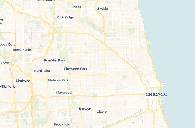 Map of O'Hare International Airport and Chicago, Illinois, United States