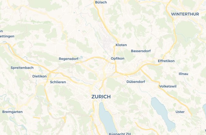 Map of Zurich Airport and Zurich, Switzerland